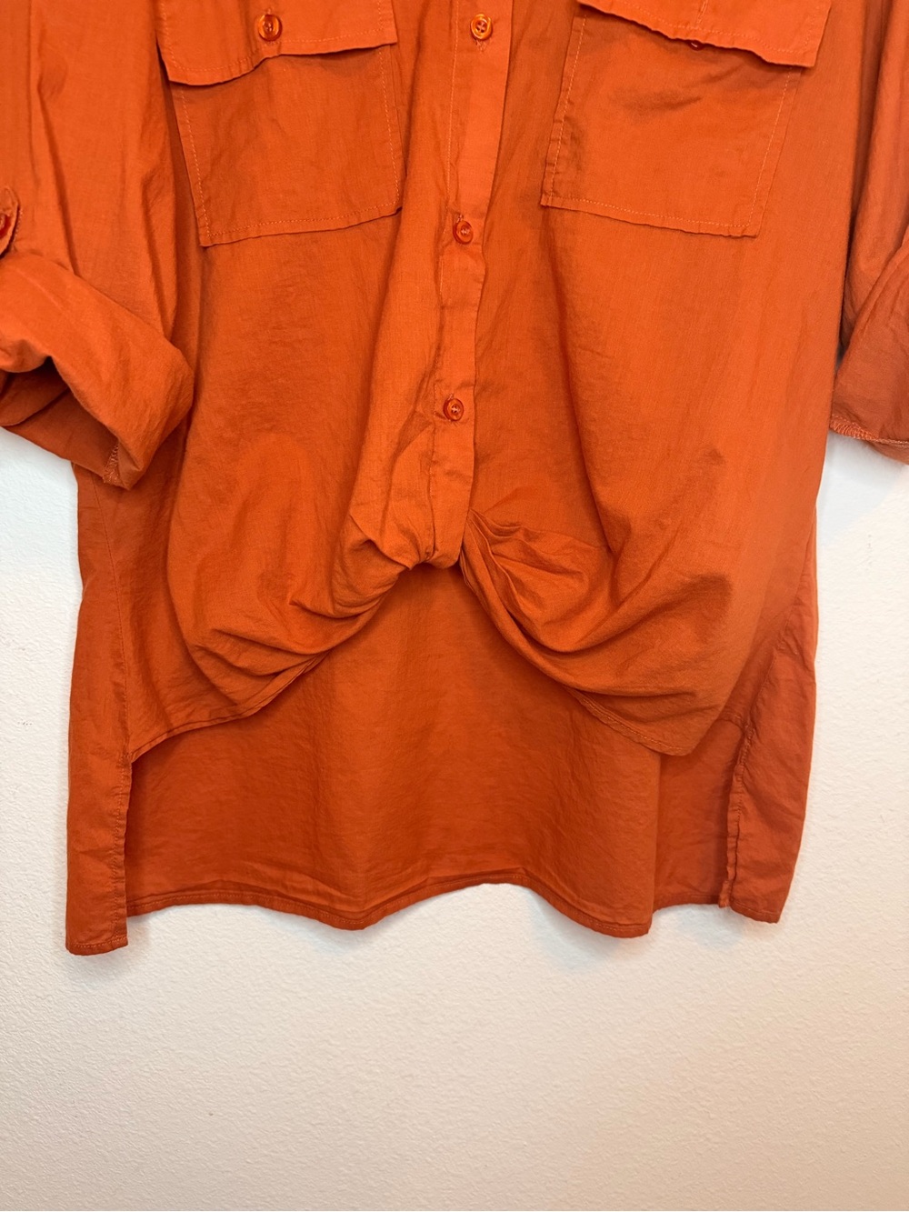 New York & Company Rust Orange Roll Tab Hi Low Button Down Utility Shirt XL - Picture 5 of 6